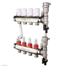 Коллектор Valtec из нержавеющей стали со встроенными расходомерами 1", 3 выхода x 3/4"