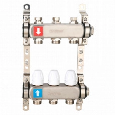 Коллектор Gappo G428.3 (регулируемый, с запорными клапанами, 1x3/4, 3 вых., нерж. ст.)