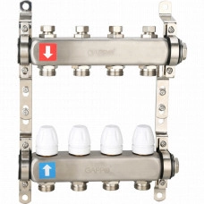 Коллектор Gappo G428.4 (регулируемый, с запорными клапанами, 1x3/4, 4 вых., нерж. ст.)