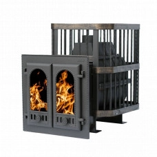 Печь для бани НМК Сибирь-24 Каминная дверка "Сибирь" (Кованая сетка)