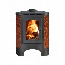 Печь-камин ЭкоКамин Бавария Угловая Радиус изразцовая Барокко коричневый с металлической крышкой