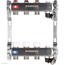 Коллектор RommerRMS-3201-000003 (из нержавеющей стали без расходомеров, с клапаном вып. воздуха и сливом 3 вых.)