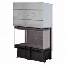 Топка каминная ЭкоКамин Дельта 800PВ три  стекла принтинг подовое горение черный шамот
