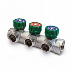 Коллектор лат. 1"х3/4" ЕК с регулировочными вентилями, евроконус 3 вых. PRO AQUA V200.03EK-m25-m20