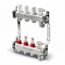 Коллекторный блок нерж. сталь 1"х3/4" с расх-ми и автомат. воздух-ми 9 вых. L=530 мм PRO AQUA V500MB.AV.09