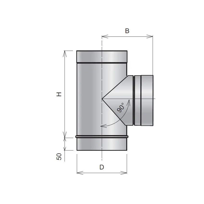 Тройник 90° d80мм DS AISI 430-0.8мм