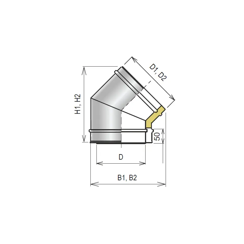 Колено 45° d260/360мм DM AISI 430-0.8/0.5мм (50мм)