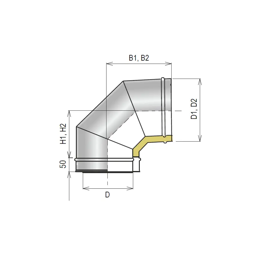 Колено 90° d230/330мм DM AISI 304-0.8/430-0.5мм (50мм)